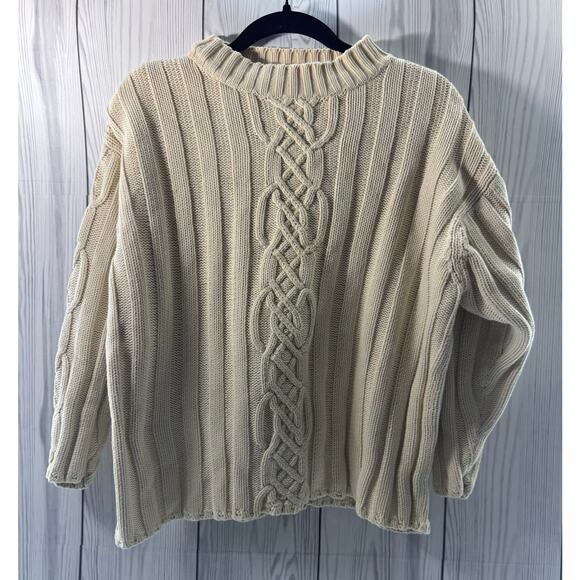 VINTAGE LAURA ASHLEY Chunky Cable Knit Turtleneck Sweater Lagenlook Medium - Picture 1 of 7